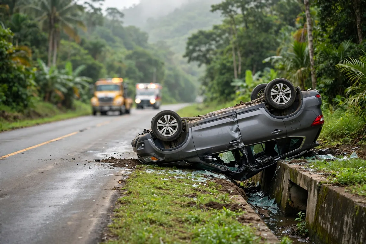 Conductora sale ilesa tras volcar su Nissan Rogue en la carretera PR-121 de Sabana Grande