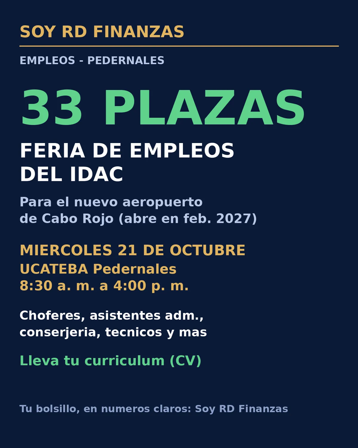 33 empleos en Pedernales: el IDAC busca personal para el aeropuerto de Cabo Rojo
